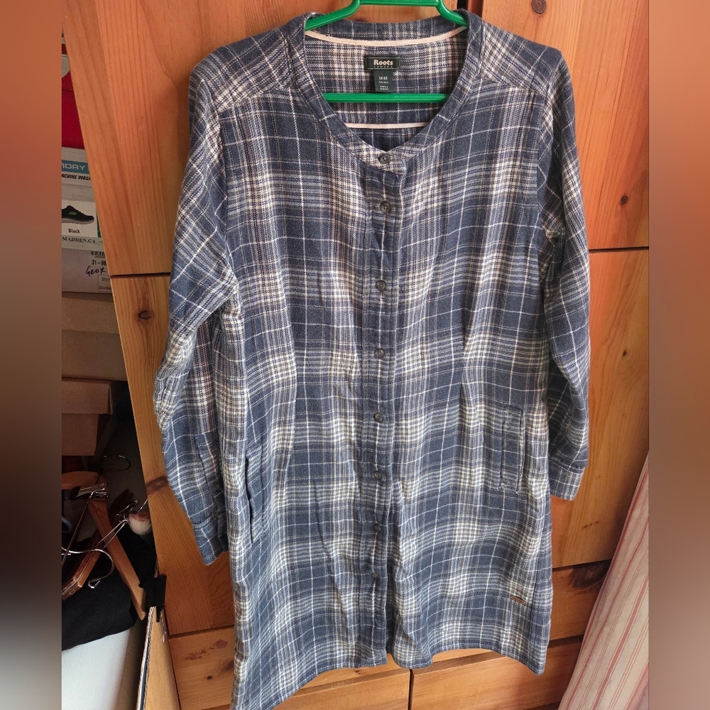 Roots Blue/grey & White Flannel Shirt Dress Size Medium
